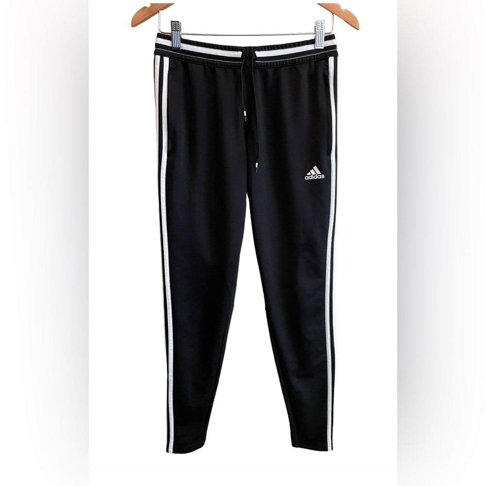 Adidas: Black and White Three Stripes Track Jogger Pants